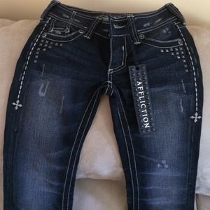 Nwt affliction boot cut with studs drk wash denim
