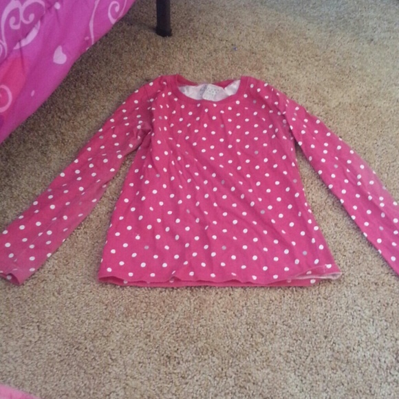 Girls long sleeve polka dot pink shirt