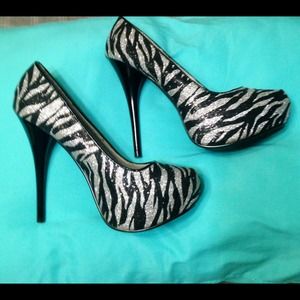 Black & Silver Glitter Zebra Print Heels