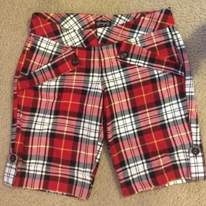 Red plaid Bermuda dress shorts