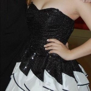 Debs's black and white dress.
