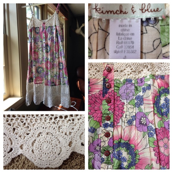 Boho crochet floral print dress