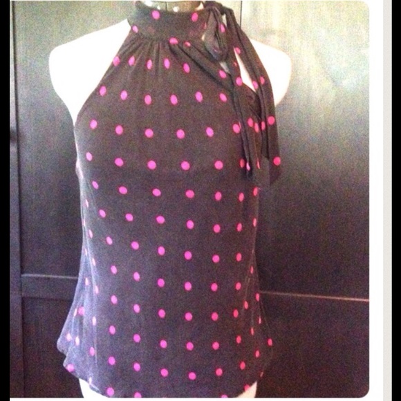 Express Black top with pink polka dots