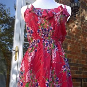 Cute Sundress w/ Frill Neckline Adjustable Straps