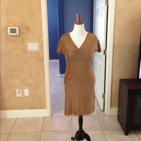 Suede dress with turquoise beads