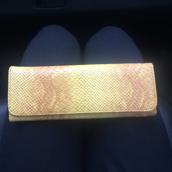 Big Buddha Clutches & Wallets - Yellow faux snakeskin clutch