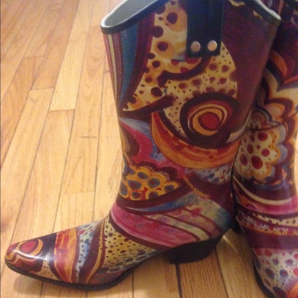 Funky cowboy rain boots