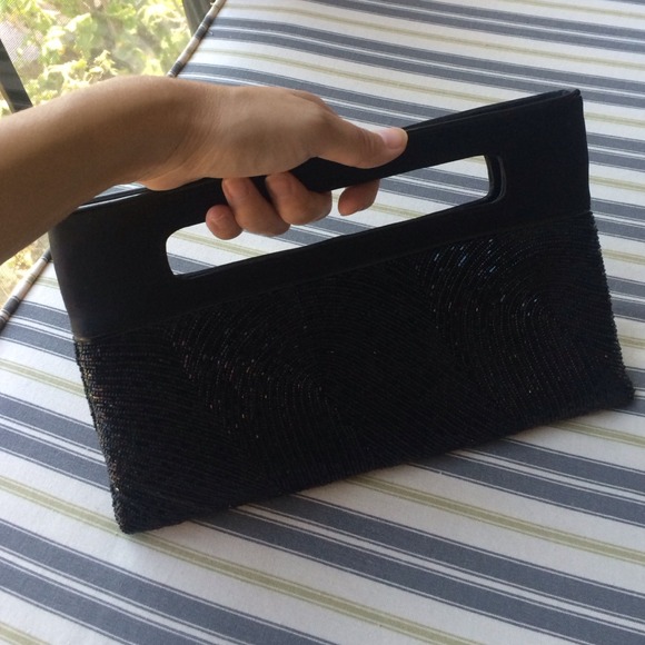 NEW BCBG Max Azria Black Sequin Clutch Handbag - Picture 3 of 4