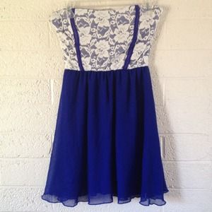 White flower patterned blue dress