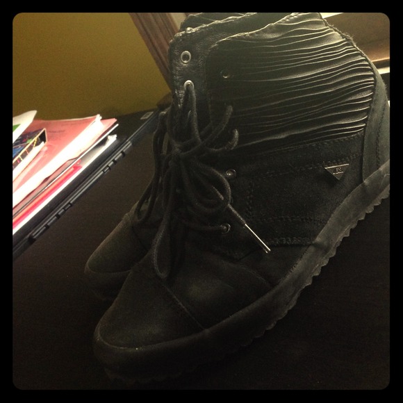 Diesel black leather sneaker booties