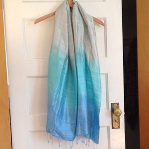 Blue ombré Raw Silk Oblong Scarf
