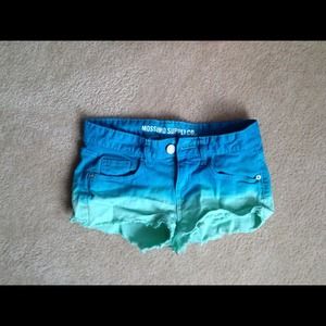 blue dip-dye distressed denim shorts