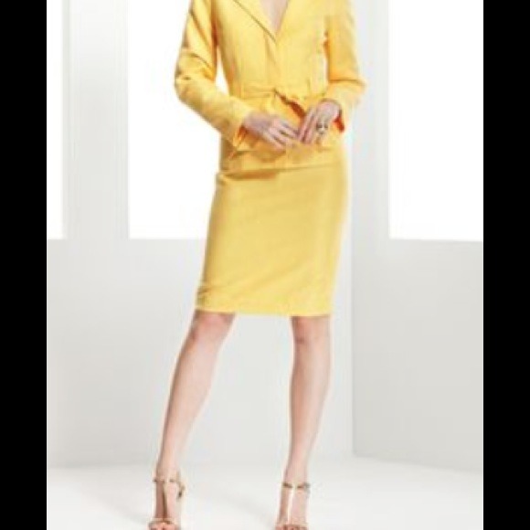 SHARAGANO Long Sleeve Notch Collar Skirt Suit