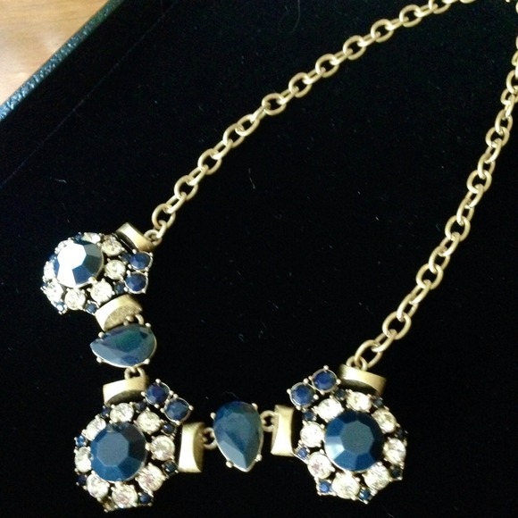 Sold!  J.Crew Navy Crystal Floret Gold Necklace - Picture 2 of 4