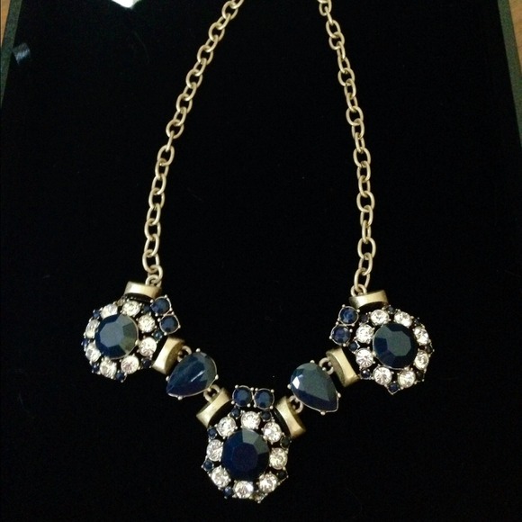 Sold!  J.Crew Navy Crystal Floret Gold Necklace - Picture 3 of 4