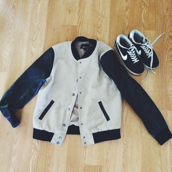 Varsity jacket w/ faux leather sleeves