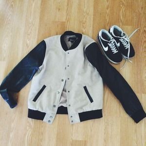Varsity jacket w/ faux leather sleeves