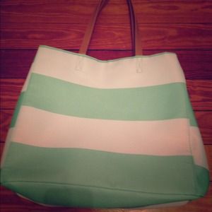 mint green and white tote