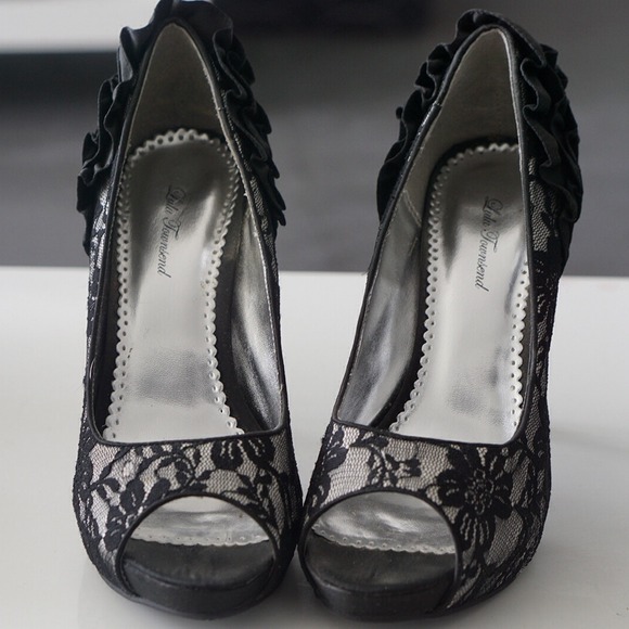 Lulu Townsend lace heels with ruffle detail