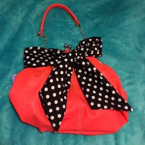Coral Purse with Polka Dot Bow