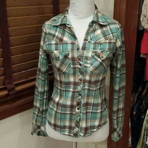 Plaid shirt with gold detail on back