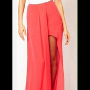 Coral split-front skirt