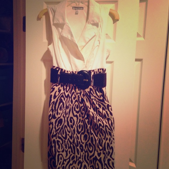 White/Leopard Work Dress with Belt