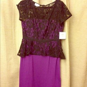 Donna Morgan purple and black lace peplum dress