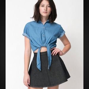 American Apparel Denim Mid-Length Tie-Up Blouse
