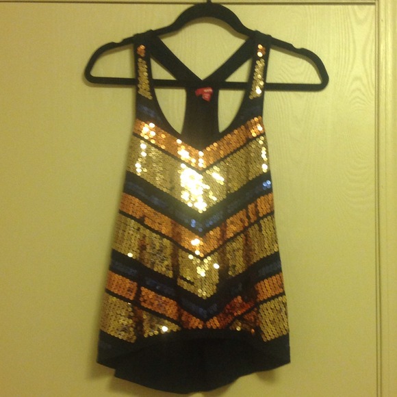 Navy sequin razorback tank top