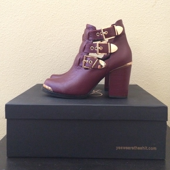Maroon & gold cutout booties