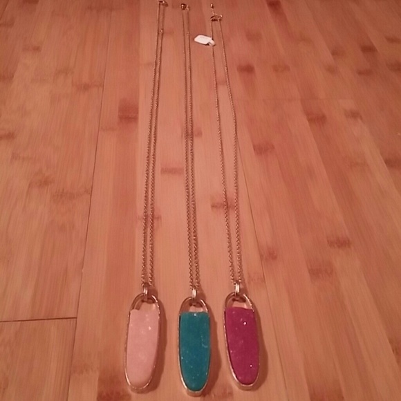 3 Long stone necklaces