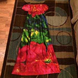 Strapless Tropical Floral Maxi Dress