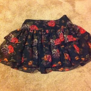 Black floral mini skirt with layers