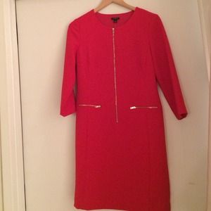 Ann Taylor Red Sheath Dress with Gold Zippers