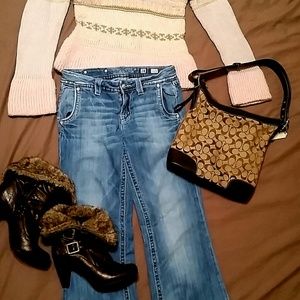 Miss Me 28 Wide Leg Rhinestone Denim Jeans