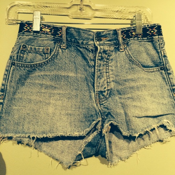 Tribal Waist Print Denim Shorts