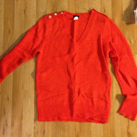 Jcrew orange sweater with button shoulder detail