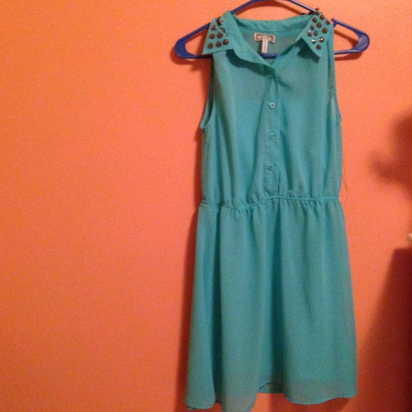 Teal dress with silver studs on collar