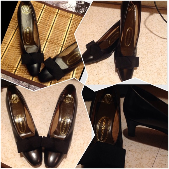 Vintage Custom Craft Black bow shoes sz 7 aa Narrow - Picture 5 of 6