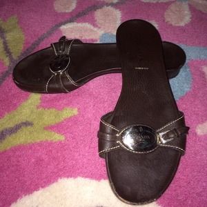 Prada Large Silver Logo Dark Brown Slides