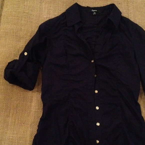 Express navy top w gold buttons