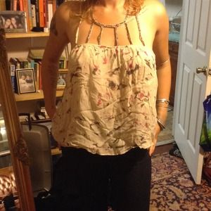 GORGEOUS Cream Splash Sequin Cage Halter NWOT