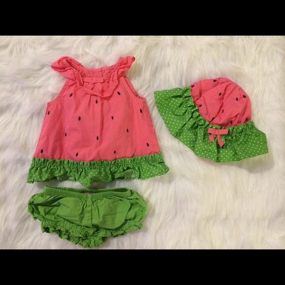 Watermelon Dress with Bloomers and Sun Hat