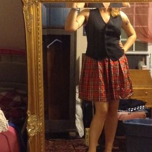 LAST CHANCE Silk Red Tartan Plaid A Line Skirt