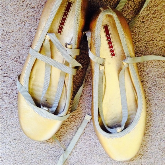 Gold Prada espadrille flats, size 9