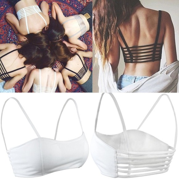 padded caged bralette crop top in white - Picture 2 of 4