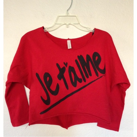 ❌Sold Cropped Red Pullover "Je Taime" - Picture 2 of 4