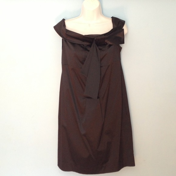 DVF black satin pia dress with bows and pockets
