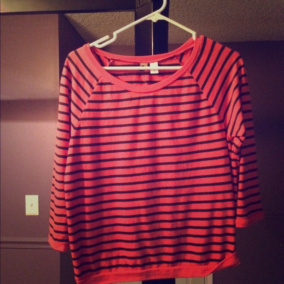 Orange and navy 3/4 length sweater